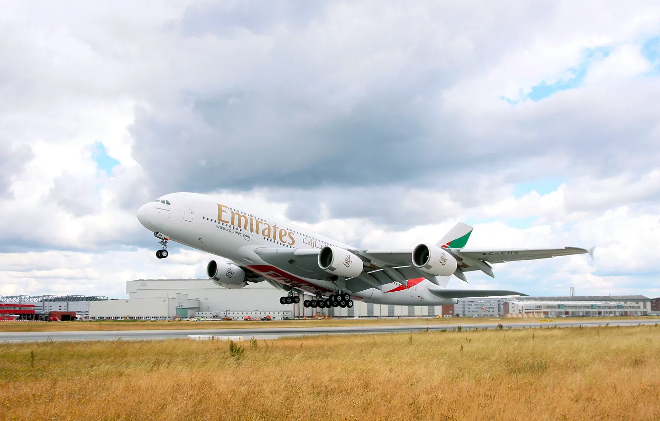 Wallpaper The sky, The plane, Day, A380, The rise, Airbus, Huge, Airliner,  Emirates Airline images for desktop, section авиация - download