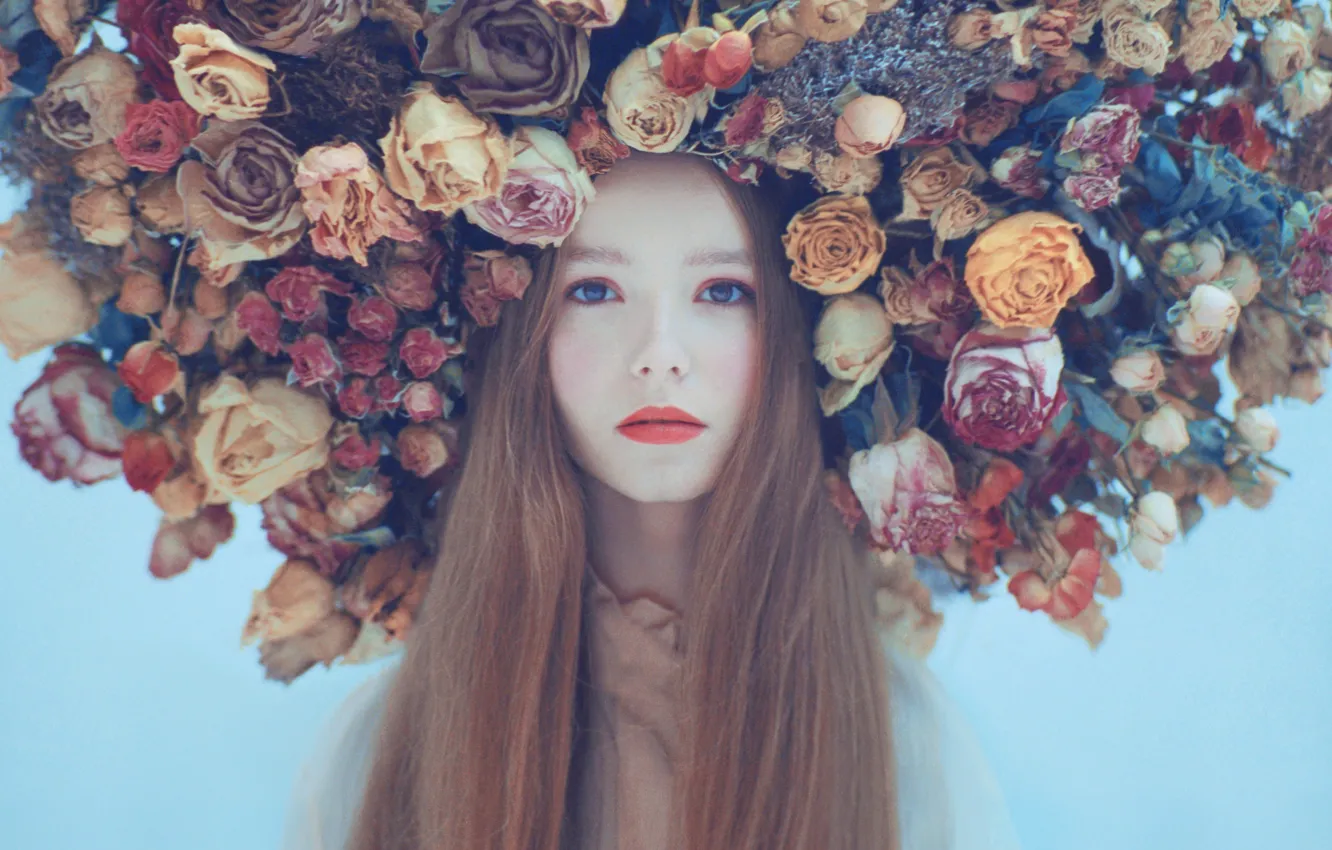Photo wallpaper girl, photography, art, flowers, crown, Oleg-Oprisco