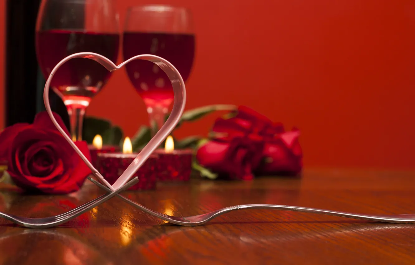Wallpaper love, wine, roses, glasses, red, love, heart ...
