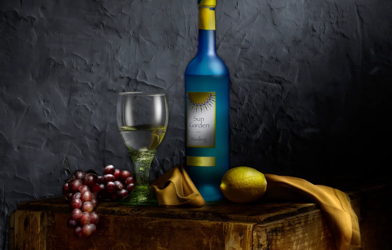 Wallpaper Wine Lemon Glass Grapes Still Life Bottle Of Wine
