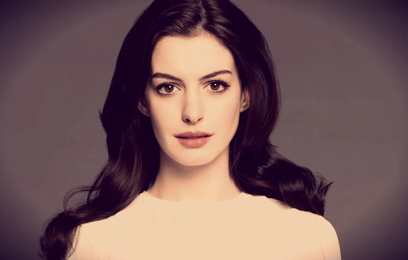 Photo wallpaper look, face, actress, anne hathaway, styled hair, Anne Hathaway