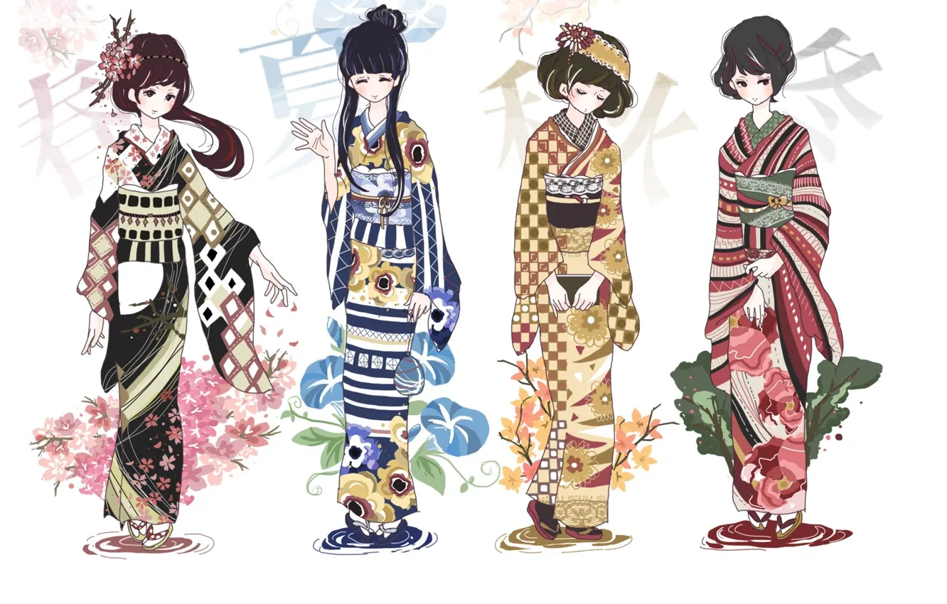 Photo wallpaper seasons, girls, anime, art, kimono