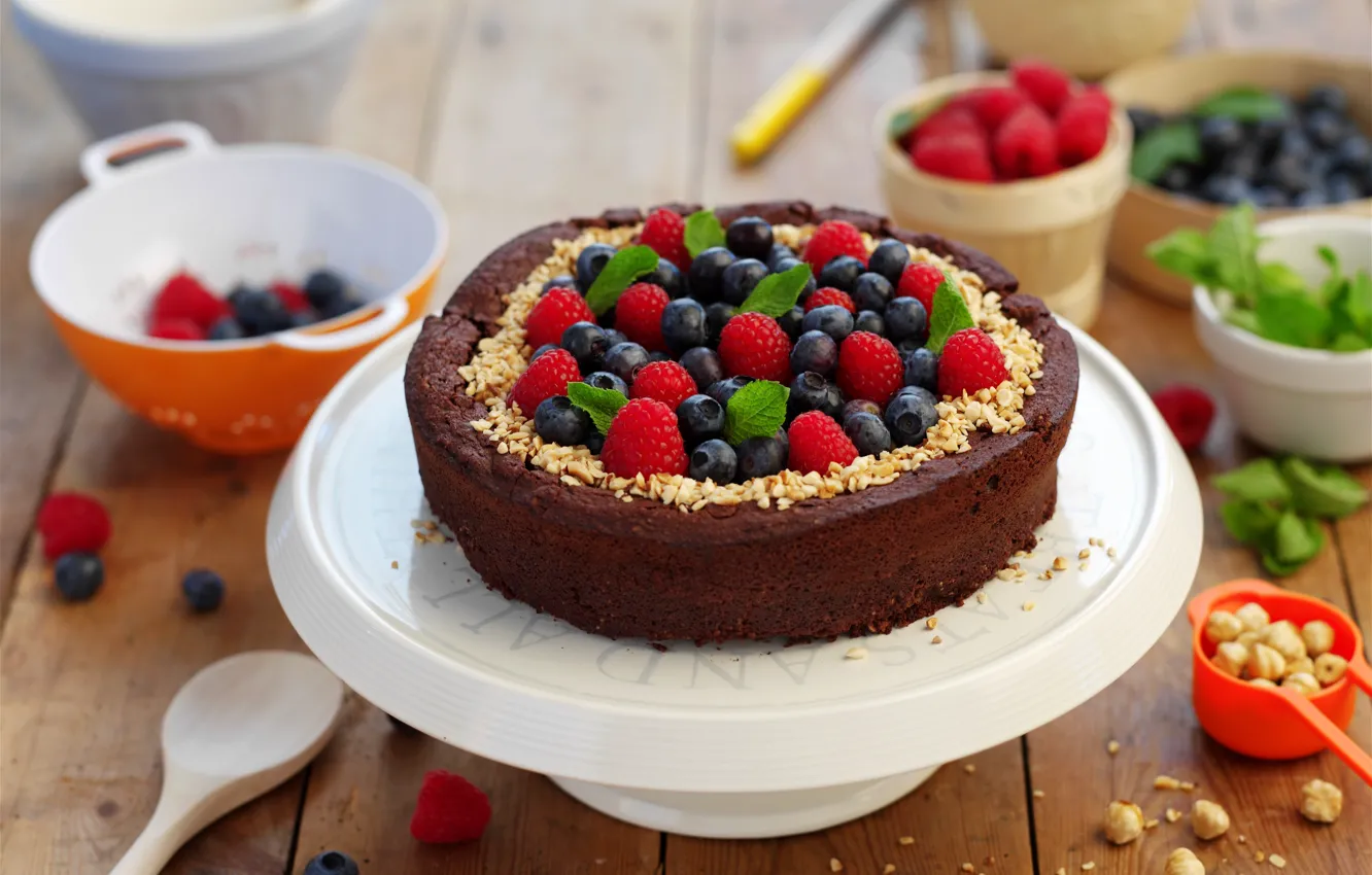 Photo wallpaper berries, raspberry, pie, cake, cake, cream, dessert, currants, cakes, sweet, sweet, dessert, berries