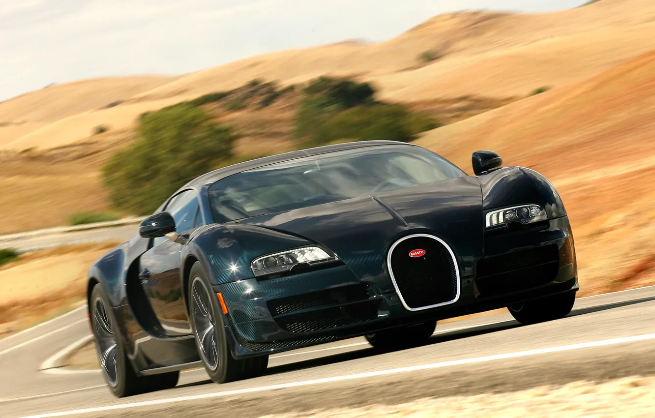 Photo wallpaper road, auto, speed, Bugatti Veyron, the front, Super Sport, 16.4