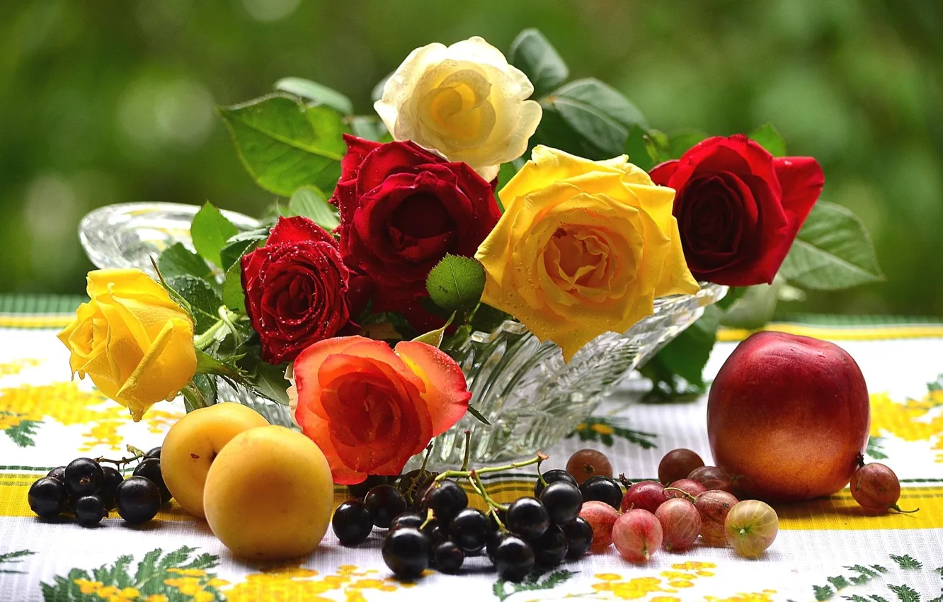 Photo wallpaper flower, nature, life, fruits, bouquet, roses, still, fresh colorful, flwers