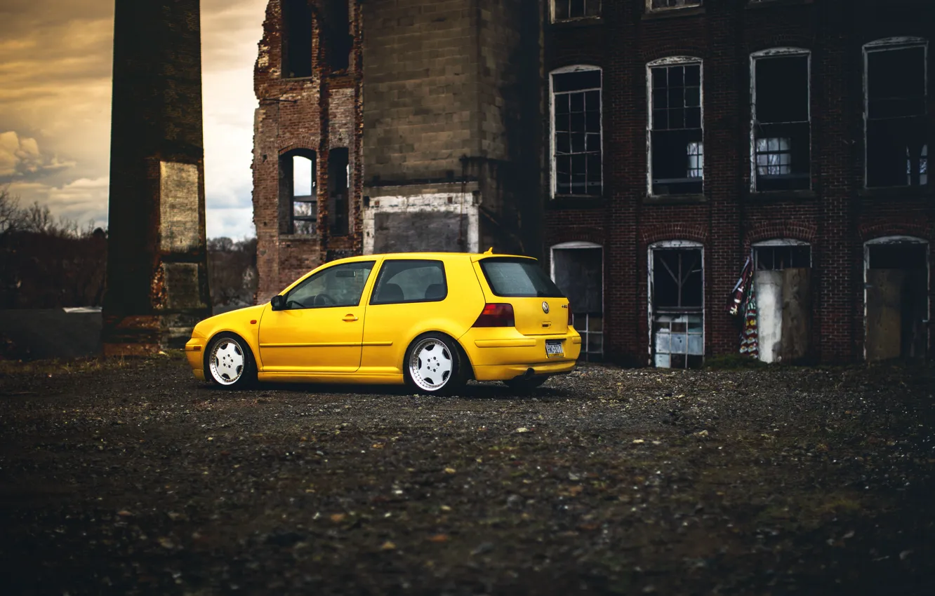 Photo wallpaper yellow, volkswagen, Golf, golf, Volkswagen, MK4
