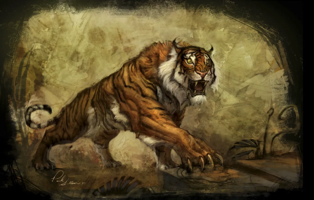 Photo wallpaper tiger, the world, plant, art, the concept, claws, underworld, tiger, art, lara, tombs, the raider, …