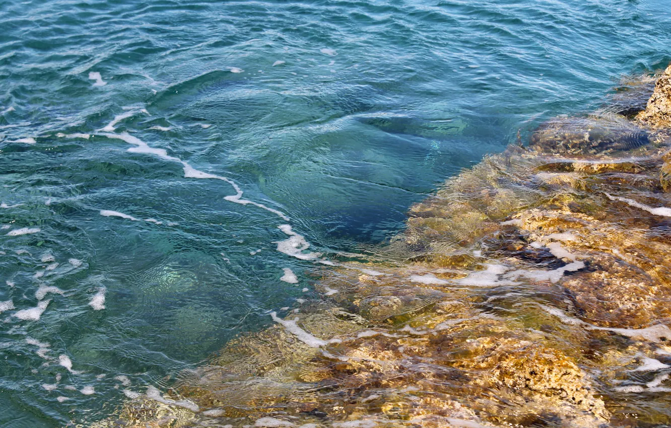 Photo wallpaper sea, wave, water, blue, nature, stone