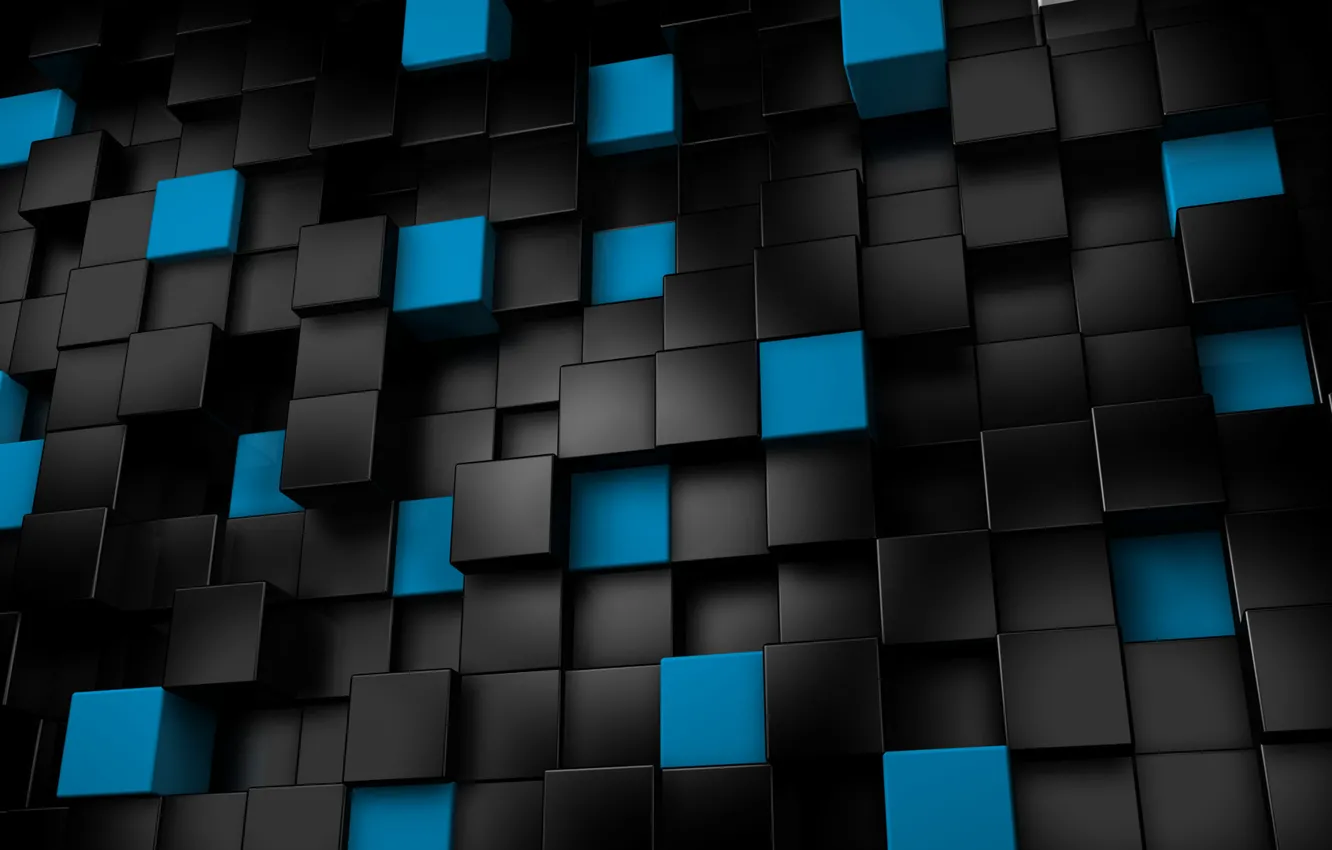 Photo wallpaper rendering, black, Cuba, cubes, blue, 3d graphics