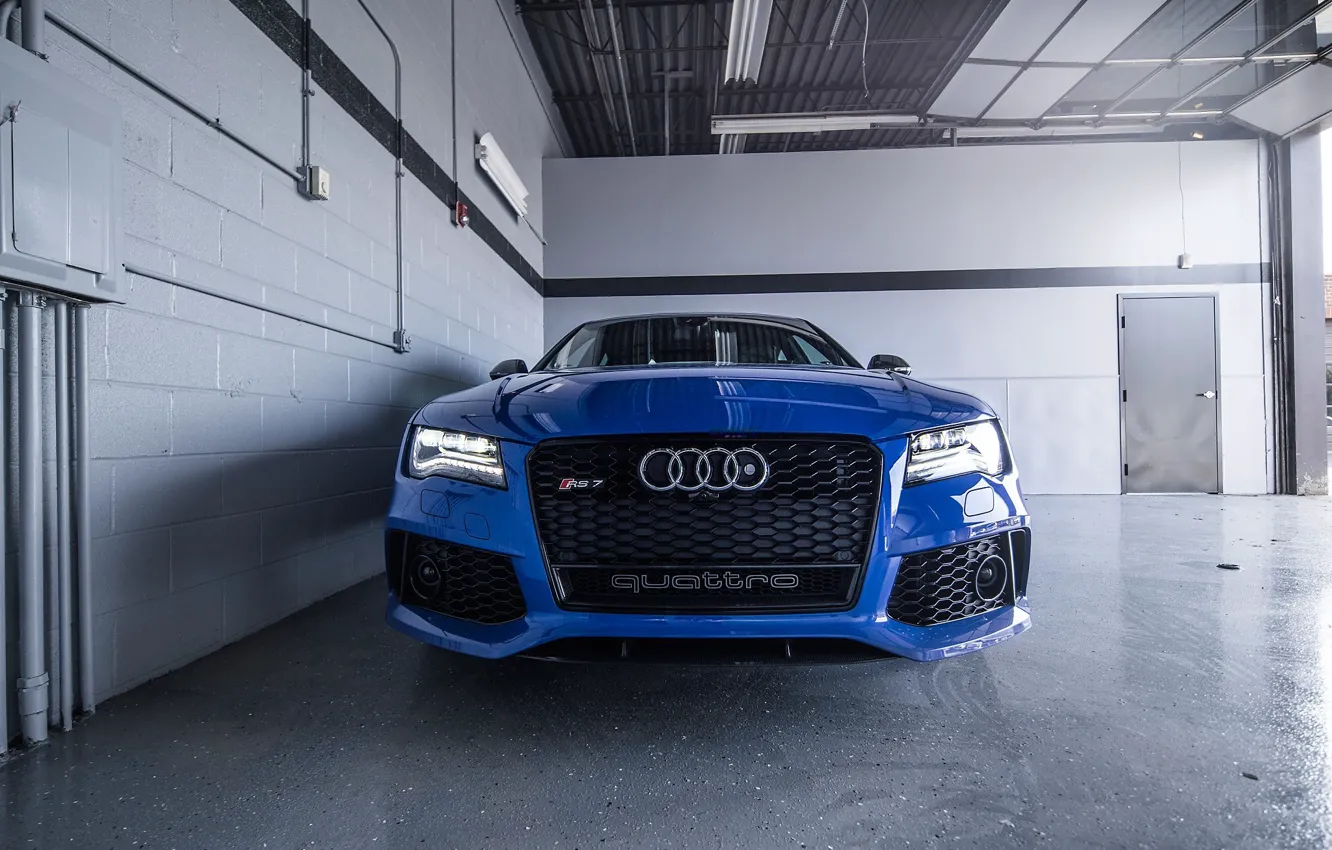 Photo wallpaper Audi, Audi, Blue, Lights, Blue, RS7