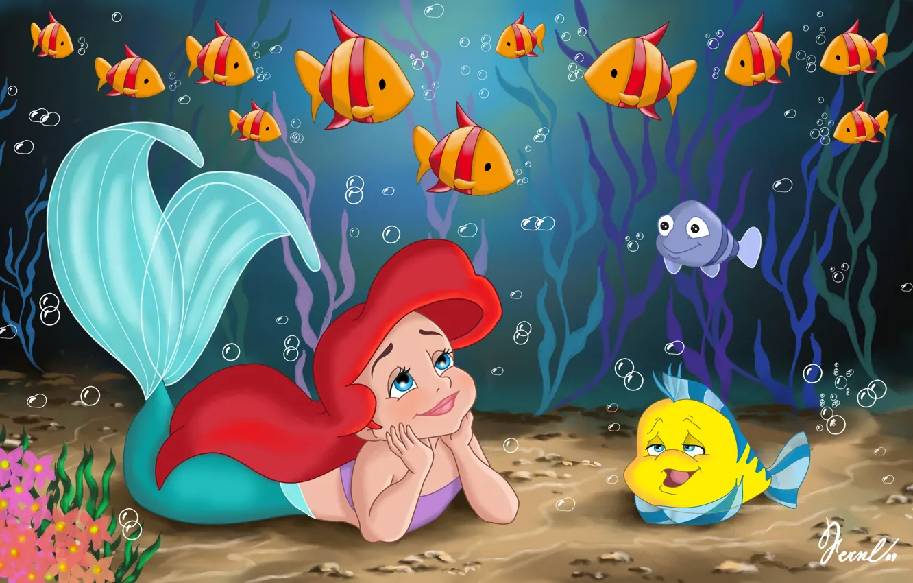 Wallpaper sea, fish, algae, childhood, cartoon, mermaid, tale, the beauty,  Princess, child, sea, Ariel, Ariel, movie, fanart, fanart images for  desktop, section фильмы - download