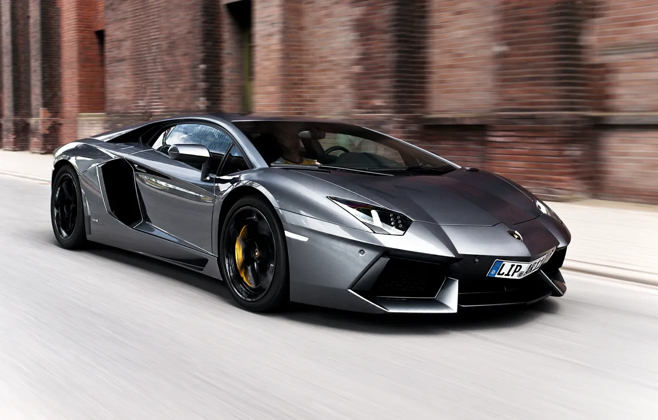 Photo wallpaper road, the building, speed, silver, lamborghini, aventador, lp700-4, Lamborghini, aventador, silvery