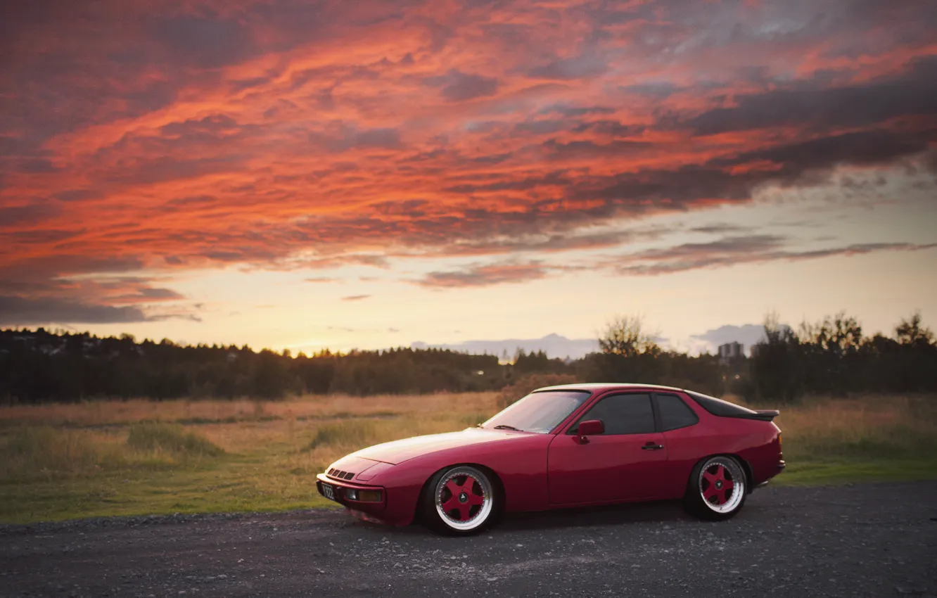 Photo wallpaper sunset, red, Porsche, red, Porsche, Turbo, 924