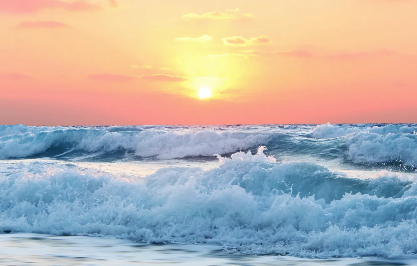 Wallpaper waves, beach, sea, ocean, seascape, morning, sunrise, dusk ...