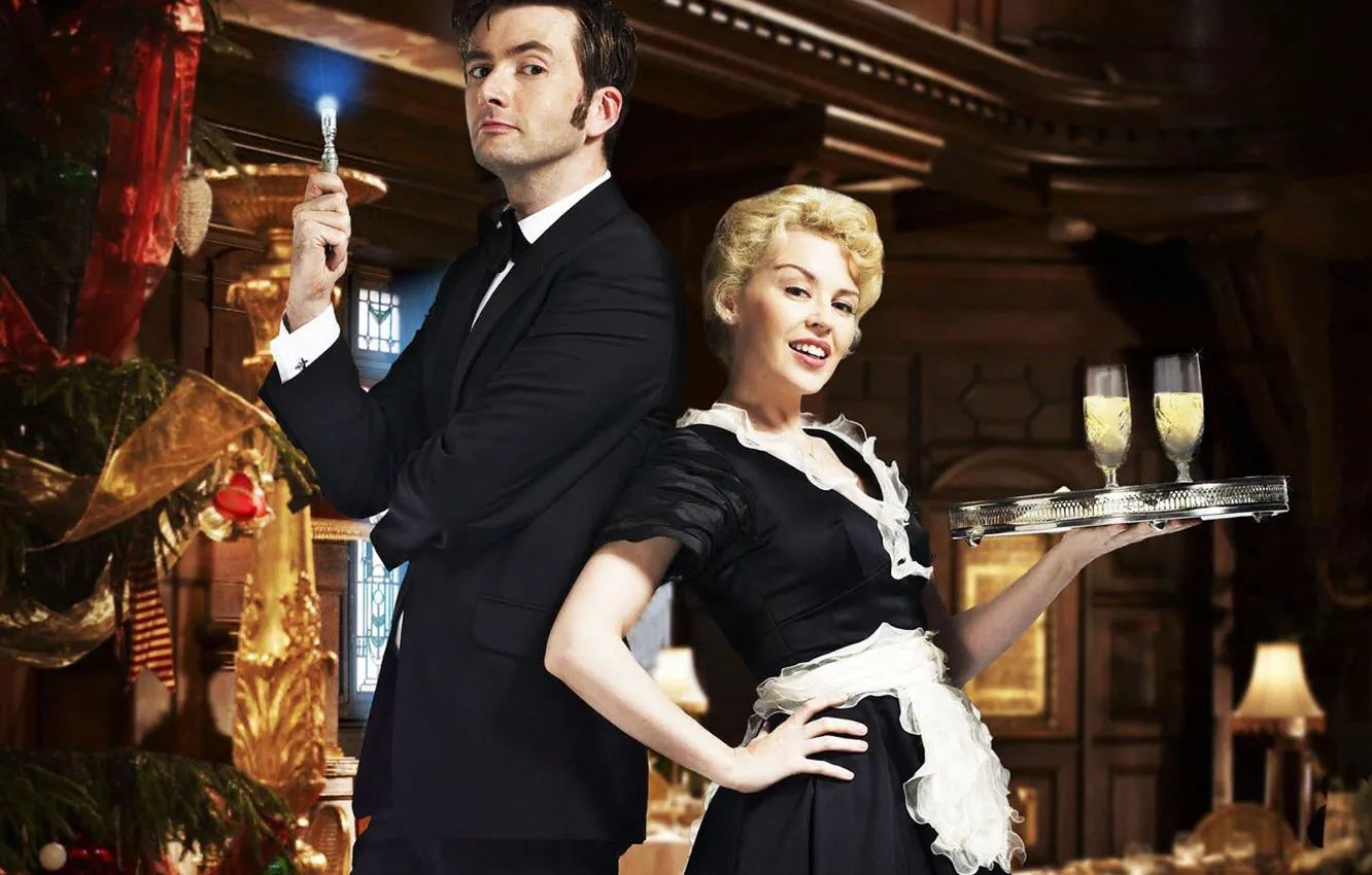 Wallpaper smile, costume, the waitress, Doctor Who, Kylie Minogue, tray,  Doctor Who, tuxedo, Kylie Minogue, David Tennant, David Tennant, Bakaly,  Tenth Doctor, Tenth Doctor, Christmas tree images for desktop, section  фильмы -